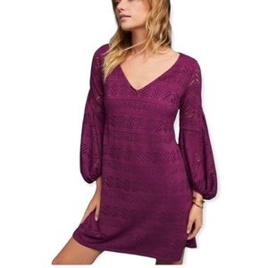 Anthropologie Maeve sz XS Laila mesh lace purple plum dress balloon sleeves